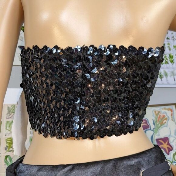NWT Vintage y2k Gunne Sax Jessica McClintock Tube Top Black Sequins Crop M - Picture 3 of 7